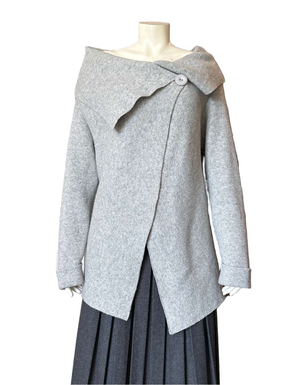 Chiaramente Italian Wool-Blend Draped Wrap Sweater Cardigan Gray, Size M